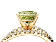Solitaire Engagement Ring Setting for Fancy Yellow Princess Cut Center with Woven 3-Strand Pave Band and Prong Head in Yellow Gold