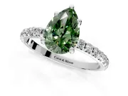 Solitaire Engagement Ring Setting for Fancy Green Pear-Shaped Center with Micro Pave Band and Prong Head in White Gold