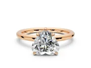 Low-Set Solitaire Engagement Ring Setting for Heart-Shaped Center with Thin Plain Band and Prong Head in Rose Gold