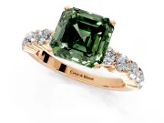 Shared-Prong Engagement Ring Setting for Fancy Green Asscher Cut Center with Graduated Accents and Prong Head in Rose Gold