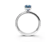 Solitaire Engagement Ring Setting for Fancy Blue Emerald Cut Center with Milgrain X Pattern Band and Prong Head in Platinum