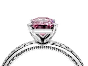 Solitaire Engagement Ring Setting for Fancy Pink Emerald Cut Center with Milgrain X Pattern Band and Prong Head in Platinum