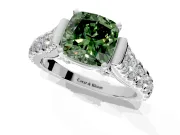 Solitaire Engagement Ring Setting for Fancy Green Cushion Cut Center with Pave Cathedral Shoulders and Prong Head in Platinum