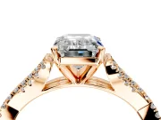 Solitaire Engagement Ring Setting for Emerald Cut Center with Twisted Pave Split Shank and Prong Head in Rose Gold