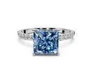 Solitaire Engagement Ring Setting for Fancy Blue Princess Cut Center with Fine Pave Accents and Prong Head in Sterling Silver