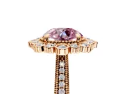 Milgrain Halo Engagement Ring Setting for Fancy Pink Round Cut Center with Bezel Point Accents and Prong Head in Rose Gold