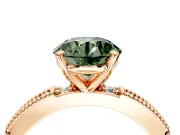 Solitaire Engagement Ring Setting for Fancy Green Round Cut Center with Milgrain-Edged Pave Band and Prong Head in Rose Gold