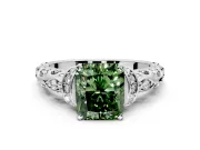 Solitaire Engagement Ring Setting for Fancy Green Radiant Cut Center with Filigree Band and Prong Head in Platinum