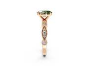 Solitaire Engagement Ring Setting for Fancy Green Oval Center with Milgrain Bezel Accents and Prong Head in Rose Gold