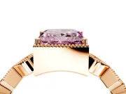 Milgrain Bezel Engagement Ring Setting for Fancy Pink Princess Cut Center with Marquise Stations and Bezel Head in Rose Gold