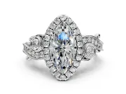 Milgrain Halo Engagement Ring Setting for Marquise Center with Shoulder Bezels and Prong Head in Sterling Silver