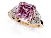 Leaf Cluster Engagement Ring Setting for Fancy Pink Asscher Cut Center with Marquise Accents and Prong Head in Rose Gold