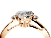 3 Stone Engagement Ring Setting for Heart-Shaped Center with Low-Set Round Cut Accents and Prong Head in Rose Gold