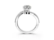 Solitaire Engagement Ring Setting for Round Cut Center with Pave Bypass Swirl Band and Prong Head in Sterling Silver