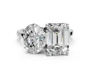 Oval and Emerald Cut Lab-Grown Diamond Toi et Moi Engagement Ring with Prong-Set Stones in Platinum
