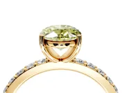 Solitaire Engagement Ring Setting for Fancy Yellow Oval Center with Round Cut Pave Band and Prong Head in Yellow Gold