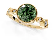 Vintage Station Engagement Ring Setting for Fancy Green Round Cut Center with Accents and Prong Head in Yellow Gold