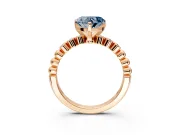 Solitaire Engagement Ring Setting for Fancy Blue Heart-Shaped Center with Bezel-Dot Beaded Band and Prong Head in Rose Gold
