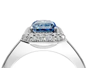 Halo Engagement Ring Setting for Fancy Blue Radiant Cut Center with Plain Tapered Band and Prong Head in White Gold