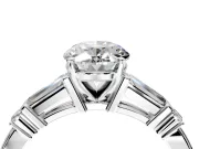 Bar-Set Engagement Ring Setting for Oval Center with Tapered Baguette Accents and Prong Head in Platinum