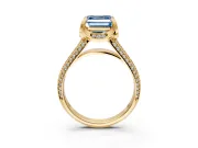 Solitaire Engagement Ring Setting for Fancy Blue Asscher Cut Center with Accented Split Shank and Prong Head in Yellow Gold