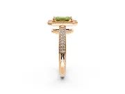 Milgrain Halo Engagement Ring Setting for Fancy Yellow Emerald Cut Center with Three-Sided Pave Band and Prong Head in Rose Gold