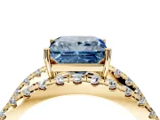 Solitaire Engagement Ring Setting for Fancy Blue Princess Cut Center with Wide-Open Split Shank and Prong Head in Yellow Gold