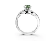 Solitaire Engagement Ring Setting for Fancy Green Oval Center with Pave Bypass Twist Band and Prong Head in Platinum