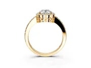 Halo Engagement Ring Setting for Oval Center with Heart-Shaped Openwork, Pave Band and Prong Head in Yellow Gold