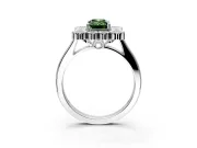 Cluster Halo Engagement Ring Setting for Fancy Green Emerald Cut Center with Milgrain Bezel Accents and Prong Head in White Gold