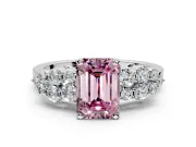 Cluster Engagement Ring Setting for Fancy Pink Emerald Cut Center with 2-Row Shoulder Clusters and Prong Head in White Gold