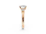 3 Stone Engagement Ring Setting for Radiant Cut Center with Wide Plain Band and Prong Head in Rose Gold