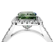 Halo Engagement Ring Setting for Fancy Green Princess Cut Center with Narrowing Pave Band and Prong Head in White Gold