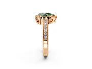 Milgrain Halo Engagement Ring Setting for Fancy Green Pear-Shaped Center with Wide Pave Band and Prong Head in Rose Gold