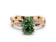 Solitaire Engagement Ring Setting for Fancy Green Oval Center with Pave and Plain Crossover and Basket Head in Rose Gold
