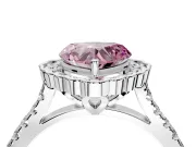 Milgrain Floral Halo Engagement Ring Setting for Fancy Pink Heart-Shaped Center with Pave Band and Prong Head in Sterling Silver