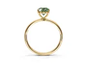 Solitaire Engagement Ring Setting for Fancy Green Oval Center with Straight Thin Band and Prong Head in Yellow Gold