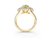 Halo Engagement Ring Setting for Fancy Yellow Oval Center with Two-Strand Split Shank and Prong Head in Yellow Gold
