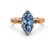 Solitaire Engagement Ring Setting for Fancy Blue Marquise Center with Scrollwork Band and Prong Head in Rose Gold
