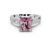 Solitaire Engagement Ring Setting for Fancy Pink Radiant Cut Center with Channel Band and Double Claw Prong Head in White Gold
