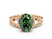 Halo Engagement Ring Setting for Fancy Green Oval Center with Rope Twist Split Shank and Prong Head in Rose Gold