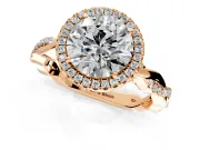 Halo Engagement Ring Setting for Round Cut Center with Pave and Plain Twist Band and Prong Head in Rose Gold