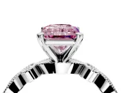 Solitaire Engagement Ring Setting for Fancy Pink Radiant Cut Center with Milgrain Bezel Accents and Prong Head in Platinum