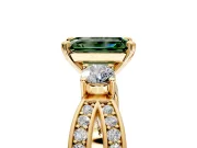 3 Stone Engagement Ring Setting for Fancy Green Emerald Cut Center with Pave Twist Band and Prong Head in Yellow Gold