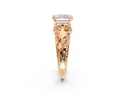 Solitaire Engagement Ring Setting for Radiant Cut Center with Filigree Accent Basket and Prong Head in Rose Gold