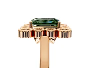 Cluster Halo Engagement Ring Setting for Fancy Green Emerald Cut Center with Milgrain Bezel Accents and Prong Head in Rose Gold