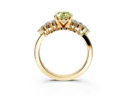 Cluster Engagement Ring Setting for Fancy Yellow Oval Center with 2-Row Shoulder Clusters and Prong Head in Yellow Gold