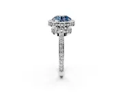 Halo Engagement Ring Setting for Fancy Blue Round Cut Center with Metal-Rimmed Halo, Pave Band and Prong Head in Sterling Silver
