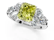 Cluster Engagement Ring Setting for Fancy Yellow Radiant Cut Center with Round Cut Accent Frame and Prong Head in Platinum