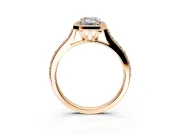 Halo Engagement Ring Setting for Emerald Cut Center with Pave Accents, Heart Basket and Prong Head in Rose Gold